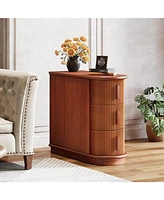 Tribesigns Set of 2 Solid Wood End Table, No Assembly Required, 3-Drawer Modern Sofa Side Table, Narrow Chair Side Table, Slim Nightstand for Living R