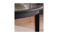 Rustic Round Coffee Table with Glass Top and Wooden Storage