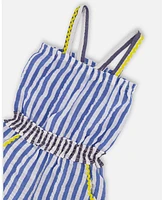 Deux par Toddler Girls Sleeveless Seersucker Romper Blue And White Striped - Toddler|Child