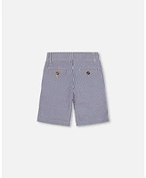 Deux par Big Boys Slant Pocket Bermuda Shorts Royal Blue Striped