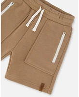 Deux par Boy French Terry Zip Pocket Shorts Beige - Child