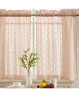 Hlc.me Sophia Floral Rod Pocket Lace Semi Sheer Voile Short Cafe Tiers for Small Windows - 28 x Inch Length (Blush Pink Tiers