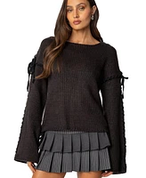 Edikted Womens Amelia Lace Up Sleeve Sweater