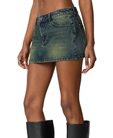 Edikted Womens Riviere Washed Denim Mini Skirt