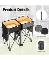 2 Pieces Folding Camping Tables with Large Capacity Storage Sink