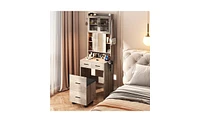 Small Vanity Desk with Mirror and Led Lights – Compact Makeup Table with Charging Station and Storage Shelves for Small Spaces