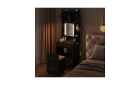 Small Vanity Desk with Mirror and Led Lights – Compact Makeup Table Charging Station Storage Shelves for Spaces