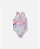 Deux par Girl Printed One-Piece Swimsuit Pink Butterflies With Bubble Effects - Toddler|Child