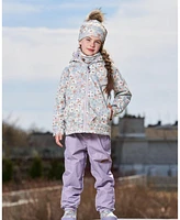 Deux par Toddler Girls Printed Jacket Two-Piece Mid-Season Outerwear Set Small White Flowers On Turquoise And Lilac. - Toddler|Child