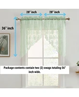 Hlc.me Jolene Floral Rod Pocket Lace Short Cafe Swags for Small Windows - 28 x 36 Inch Length (Seafoam Green Swags, Set of 2)