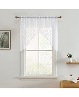 Hlc.me Isabella Floral Rod Pocket Lace Short Cafe Swags for Small Windows - 28 x 36 Inch Length (White Swags, Set of 2)