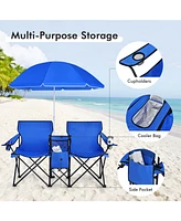 Portable Folding Picnic Double Chair With Umbrella