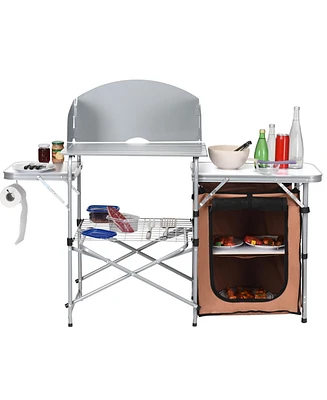 Foldable Outdoor Bbq Portable Grilling Table with Windscreen Bag