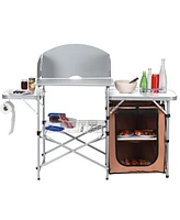 Foldable Outdoor Bbq Portable Grilling Table with Windscreen Bag