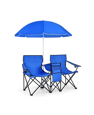 Portable Folding Picnic Double Chair With Umbrella