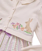 Bonnie Jean Little Girls Intarsia Bunny Sweater and Seersucker Dress