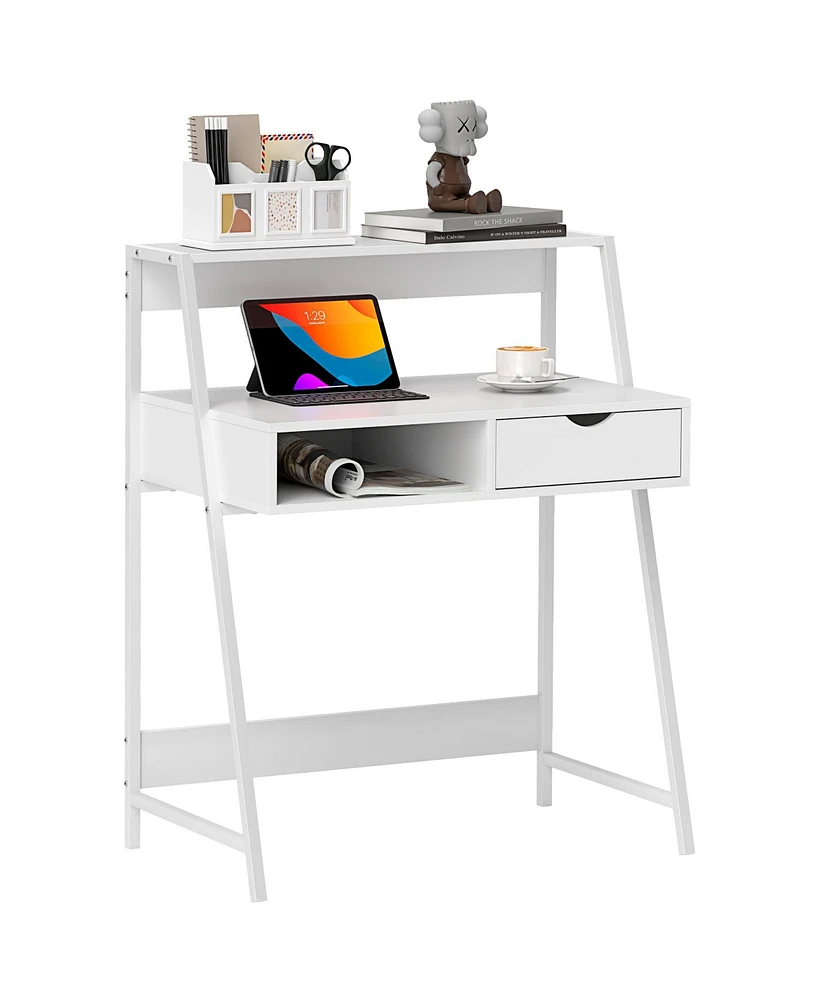Homcom Computer Writing Desk for Small Space w/ Drawer, Storage Shelves,