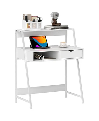 Homcom Computer Writing Desk for Small Space w/ Drawer, Storage Shelves,