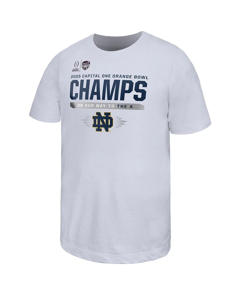 Nike Big Boys and Girls White Notre Dame Fighting Irish College Football Playoff 2025 Orange Bowl Champions Locker Room T-Shirt