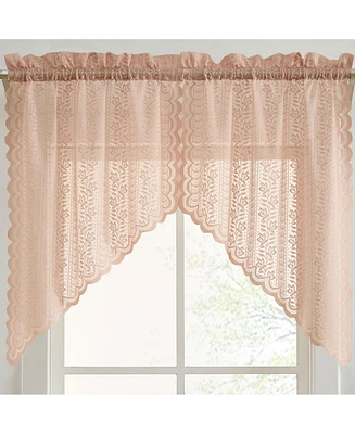 Hlc.me Sophia Floral Rod Pocket Lace Short Cafe Swags for Small Windows - 28 x 36 Inch Length (Blush Pink Swags, Set of 2)