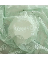 Hlc.me Isabella Floral Rod Pocket Lace Semi Sheer Voile Short Cafe Tiers for Small Windows - 28 x Inch Length (Seafoam Green Tiers