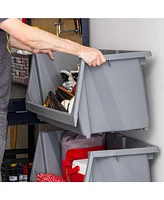 Iris Usa Medium Stackable Storage Bins Open Front, Heavy Duty Garage Organization, Gray