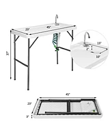 Folding Cleaning Sink Faucet Cutting Camping Table w/ Sprayer