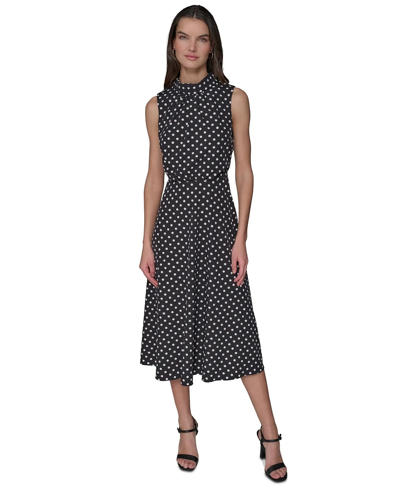 Karl Lagerfeld Paris Women's Printed Mock-Neck Midi Dress
