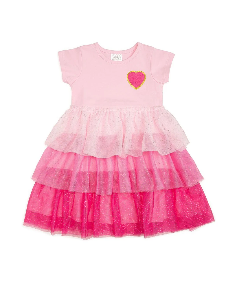 Sweet Wink Little and Big Girls Pink Petal Valentine's Day Short Sleeve Tutu Dress