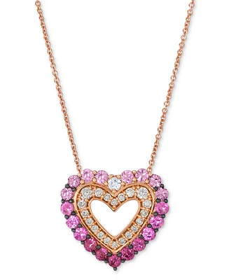 Le Vian Pink Sapphire Ombre (7/8 ct. t.w.), White Sapphire (1/20 ct. t.w.) & Nude Diamond (1/5 ct. t.w.) Heart 20" Pendant Necklace in 14k Rose Gold