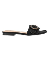 Bandolino Women's Silla Scallop Edge Buckle Slip On Flat Sandals