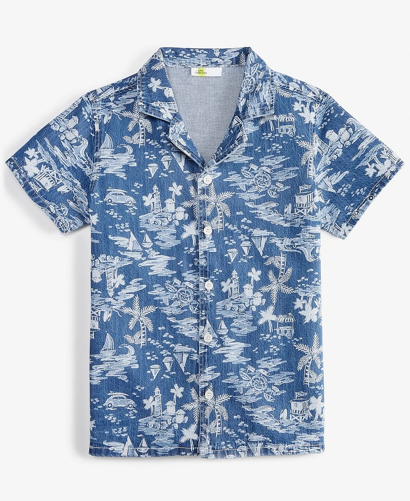 Epic Threads Little & Big Boys Short-Sleeve Cotton Denim Printed Shirt, Created for Macy's