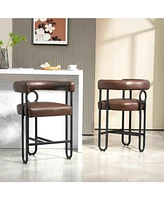 Set of 2 Modern Faux Leather Bar Stools with Backrest and Black Metal Frame for Island-The Pop Home