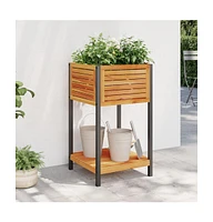 Garden Planter with Shelf 17.7"x17.7"x31.5" Solid Wood Acacia and Steel