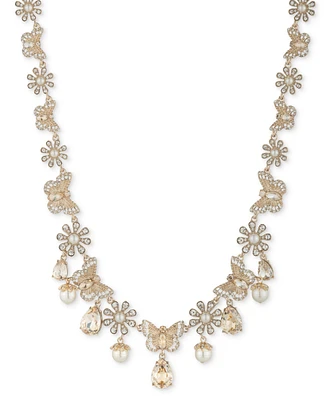 Marchesa Gold-Tone Crystal & Imitation Pearl Butterfly All-Around Statement Necklace, 16" + 3" extender