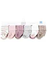 Hudson Baby Girls Cotton Rich Newborn and Terry Socks, Soft Pink Dot Stripe