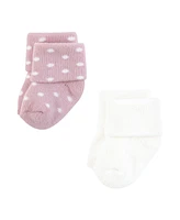 Hudson Baby Girls Cotton Rich Newborn and Terry Socks, Soft Pink Dot Stripe, Months