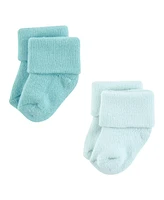 Hudson Baby Boys Cotton Rich Newborn and Terry Socks, Blue Teal Neutral