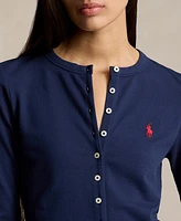 Polo Ralph Lauren Women's Stretch Mesh Cotton Crewneck Cardigan Top