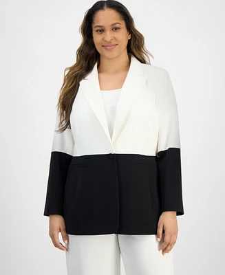 Tahari Asl Plus Colorblocked Button Blazer