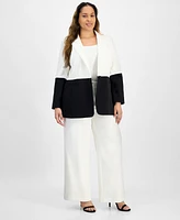 Tahari Asl Plus Colorblocked Button Blazer