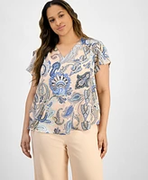 Tahari Asl Plus Paisley-Print Blouse