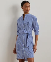 Lauren Ralph Women's Striped Belted Broadcloth Shirtdress