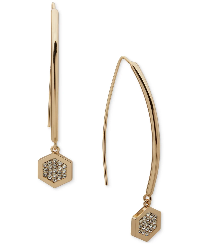 Dkny Gold-Tone Crystal Pave Hexagon Threader Earrings