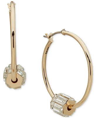 Dkny Gold-Tone Crystal Baguette Rondelle Medium Hoop Earrings, 1.1"