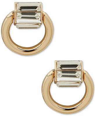 Dkny Gold-Tone Crystal Baguette Small Door Knocker Polished Stud Earrings