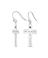 Bling Jewelry Inspirational Love Joy Believe Dangle Earrings with Religious Cross Sterling Silver