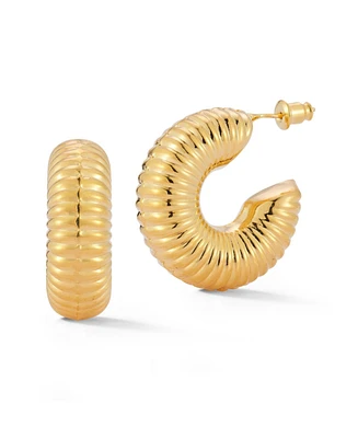 Rachel Zoe Gold Plated Bold Ribbed Hoop Earrings