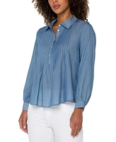 Liverpool Los Angeles Women's Long Sleeve Pintuck Woven Top