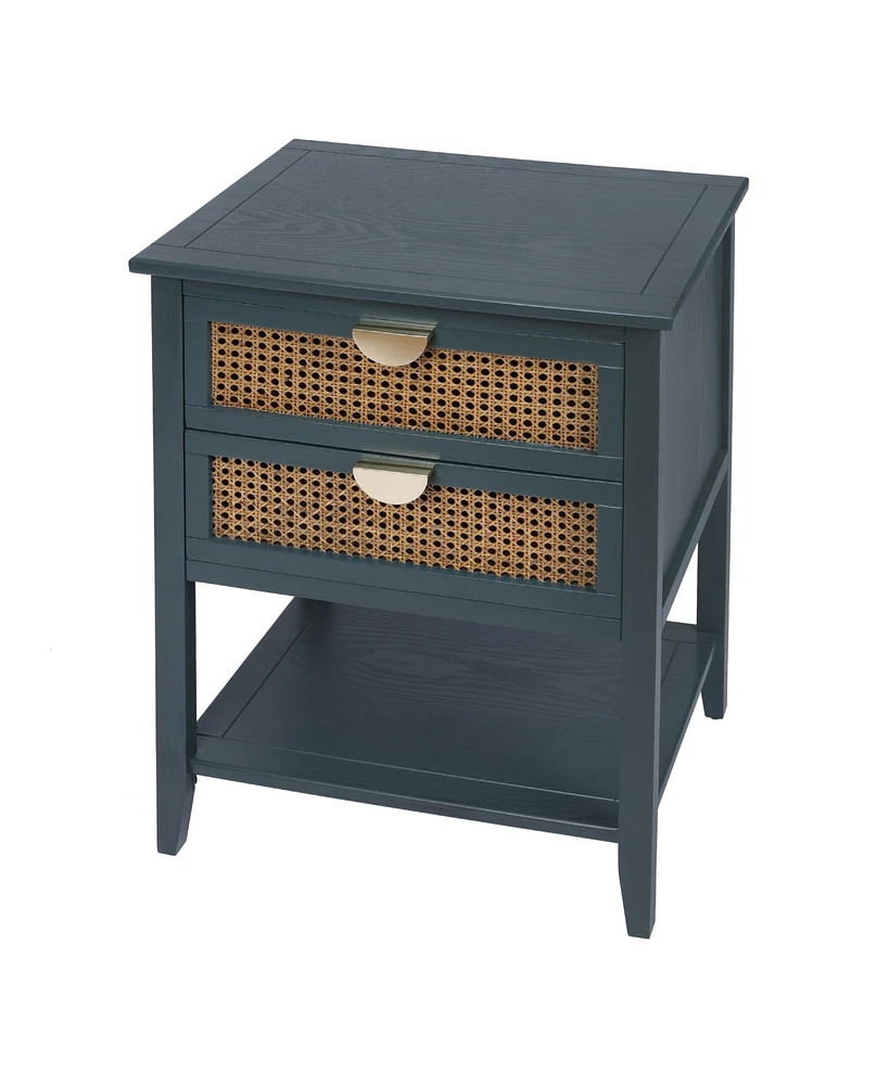 2 Drawer Nightstand Bedside Table with Rattan Drawers Side Table End Table with Storage Small Nightstand with Open Shelf for Bedroom